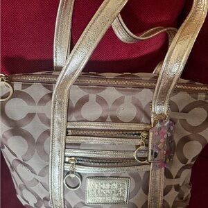 Gold and Tan Designer Tote Bag